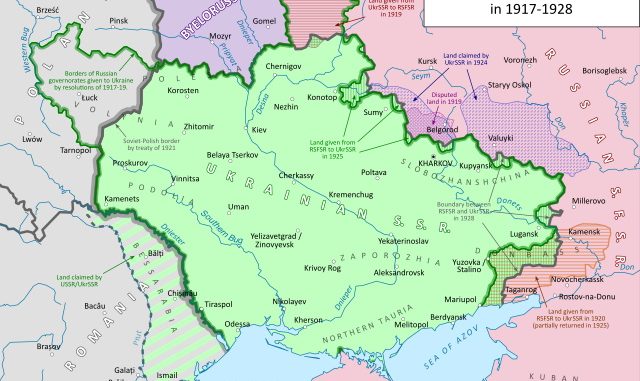 640px 1917 1928 Soviet Ukraine borders formation EN