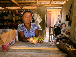 Haitian merchant woman holding onions and peppers Photo WFP 696x464